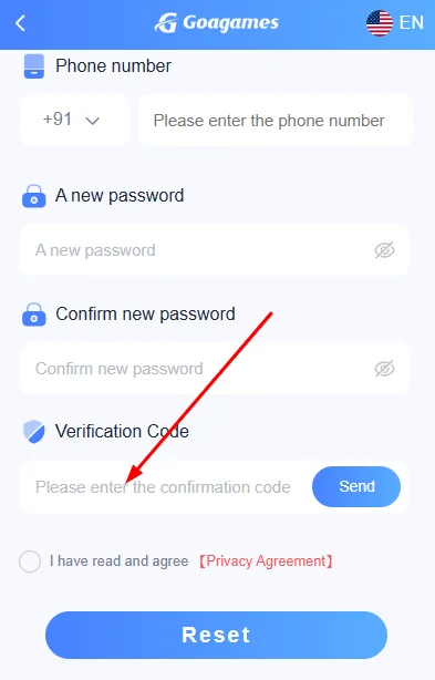  Enter the code in the field provided